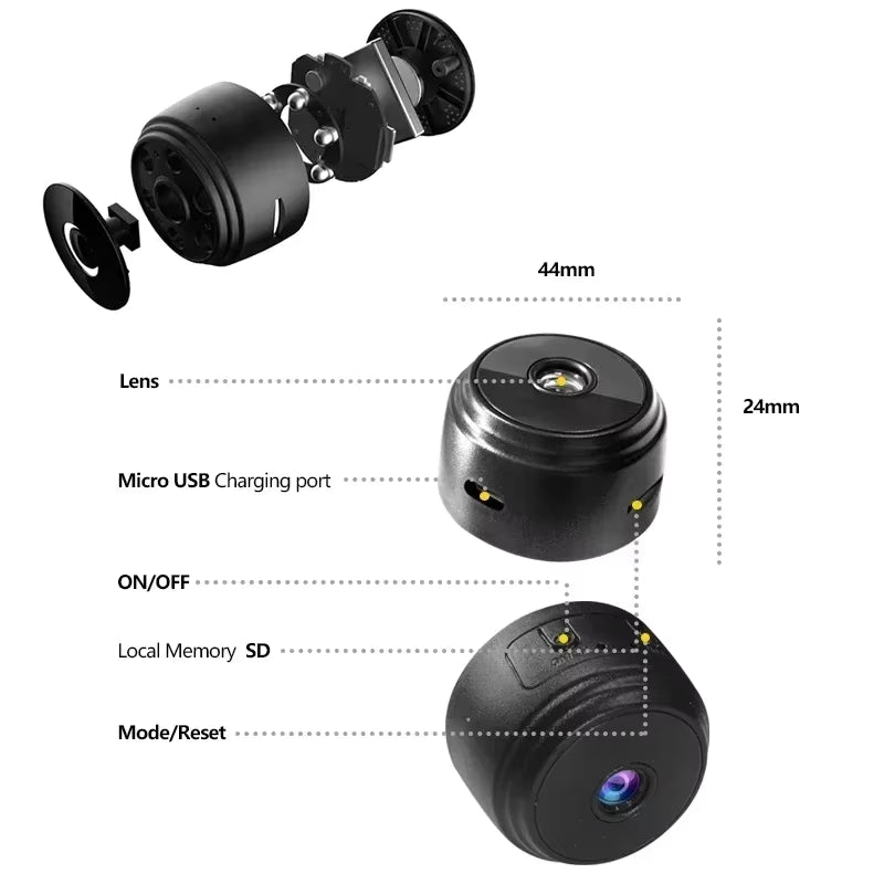Mini 1080P Wireless Night Vision Security Camera with 150° Wide-Angle Lens